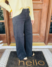 Load image into Gallery viewer, BLACK Risen Mid Rise Wide Leg Jeans with Distressed Hem