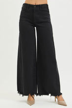 Load image into Gallery viewer, BLACK Risen Mid Rise Wide Leg Jeans with Distressed Hem