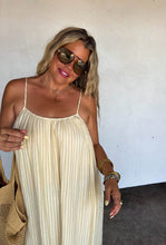 Load image into Gallery viewer, Taupe & Cream Striped Spaghetti Strap Adjustable Maxi Dress by Blakeley Designs