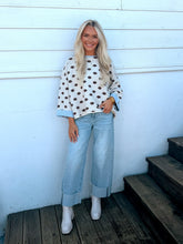 Load image into Gallery viewer, Ivory Polka Dot Baby Blue Detail Oversized Sweater
