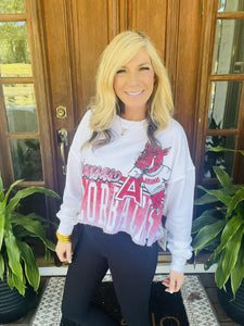 White Vintage Hog Boxy Crop Sweatshirt by Gameday Social