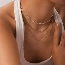 Load image into Gallery viewer, 18K Gold Non-Tarnish Pearl Chain Triple Layer Necklace
