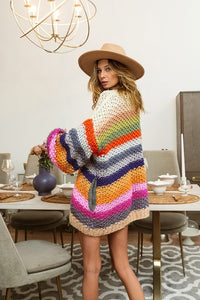 Multicolor BiBi Stripe Open Knit Cardigan