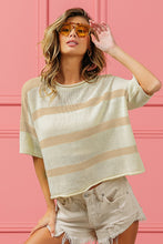 Load image into Gallery viewer, BiBi Lightweight Striped Short Sleeve Sweater Top: Black or Taupe
