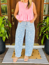Load image into Gallery viewer, Light Wash White Polka Dot Barrel Jeans
