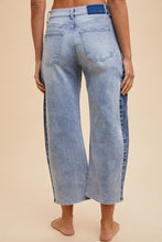 Load image into Gallery viewer, Two Tone Side Panel Stretch Barrel Crop Jean by Anniewear
