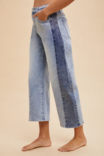 Load image into Gallery viewer, Two Tone Side Panel Stretch Barrel Crop Jean by Anniewear
