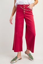 Load image into Gallery viewer, Red Button Front Stretch Twill Wide Leg Crop Pants by Easel
