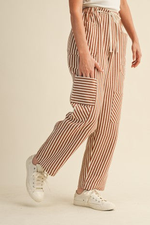 Camel Striped Barrell Twill Pants