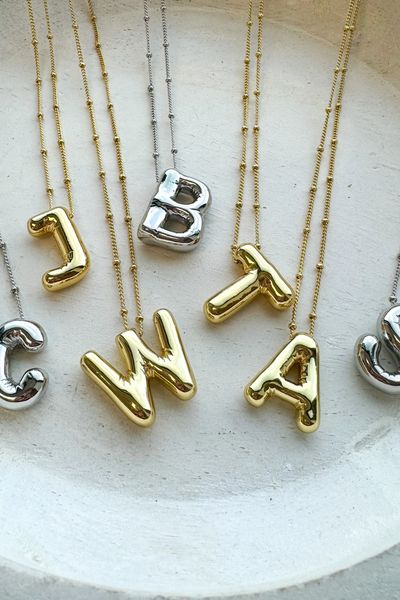 Gold Balloon Bubble Initial Necklace