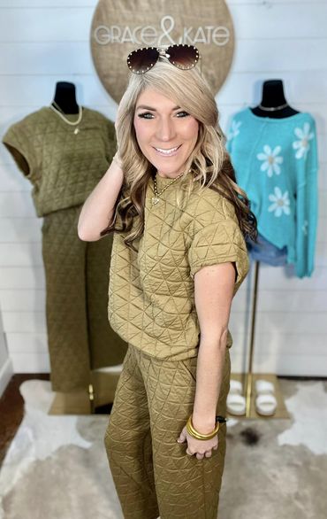 Two Piece Olive Quilted Set