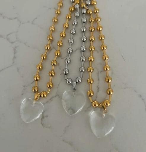 Clear Heart Necklace (Gold or Silver)