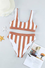 Load image into Gallery viewer, Brown Striped Athletic Swimsuit
