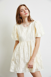 Cream Textured Floral Babydoll Mini Dress