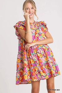 Candy Rush Floral V-Notched Tiered Dress