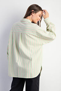 Easel Lime & Tan Striped Easel Button Up Shirt