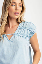 Load image into Gallery viewer, Light Denim V-Neck Short Sleeve Top
