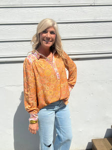 Retro Floral Button Up Top