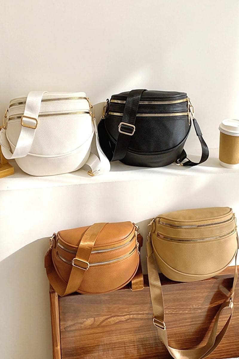 Double Zipper Vegan Leather Belt Bag