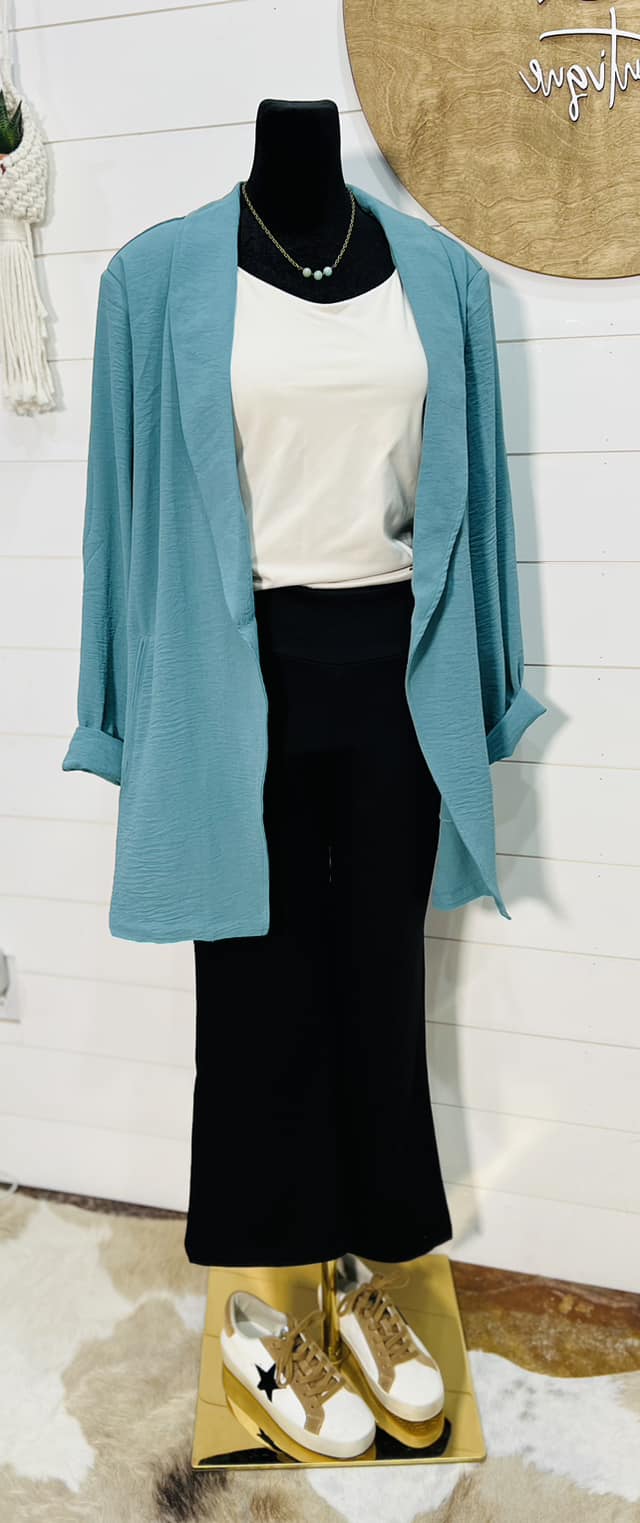 Teal 3/4 Sleeve Open Blazer