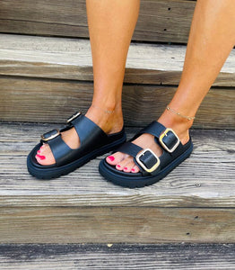 MIA Tumbled Double Buckle Slide Sandal : 2 colors