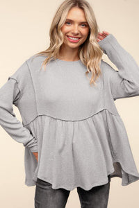 Gray & White Knit Long Sleeve Babydoll