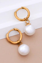 Load image into Gallery viewer, 18K Waterproof Non-Tarnish Stainless Steel Pearl Drop Hoops
