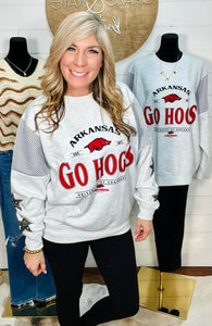 Heather Gray Mesh Shoulder Razorbacks Sweatshirt