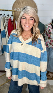 Blue + Ivory Striped Sweater Top