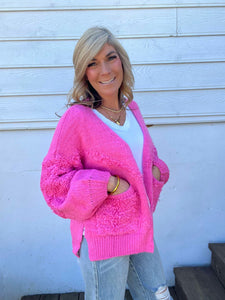 Pink Fuzzy Knit Open Cardigan