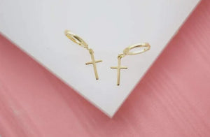 18K Gold Filled Tiny Cross Huggie