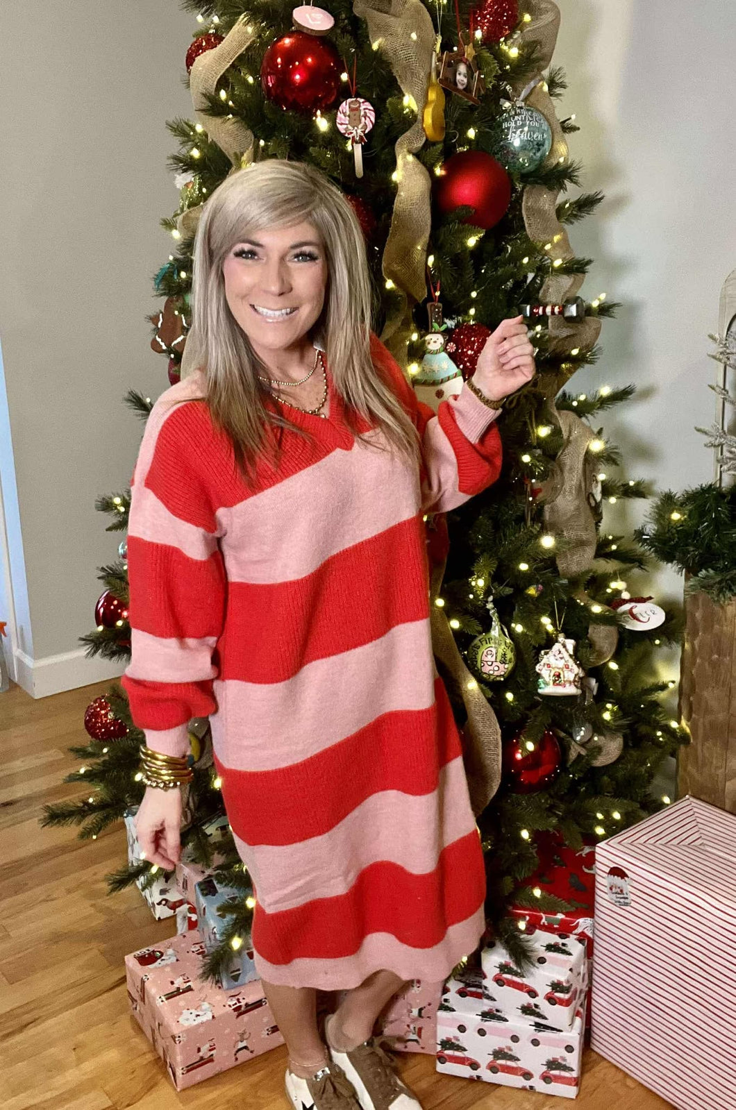 Candy Cane Sweater Dress