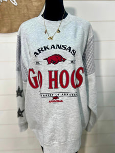 Heather Gray Mesh Shoulder Razorbacks Sweatshirt