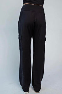 Black Butter Soft Straight Leg Cargo Pocket Yoga Pants