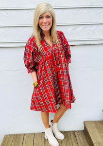 Christmas Plaid Ruffle Dress