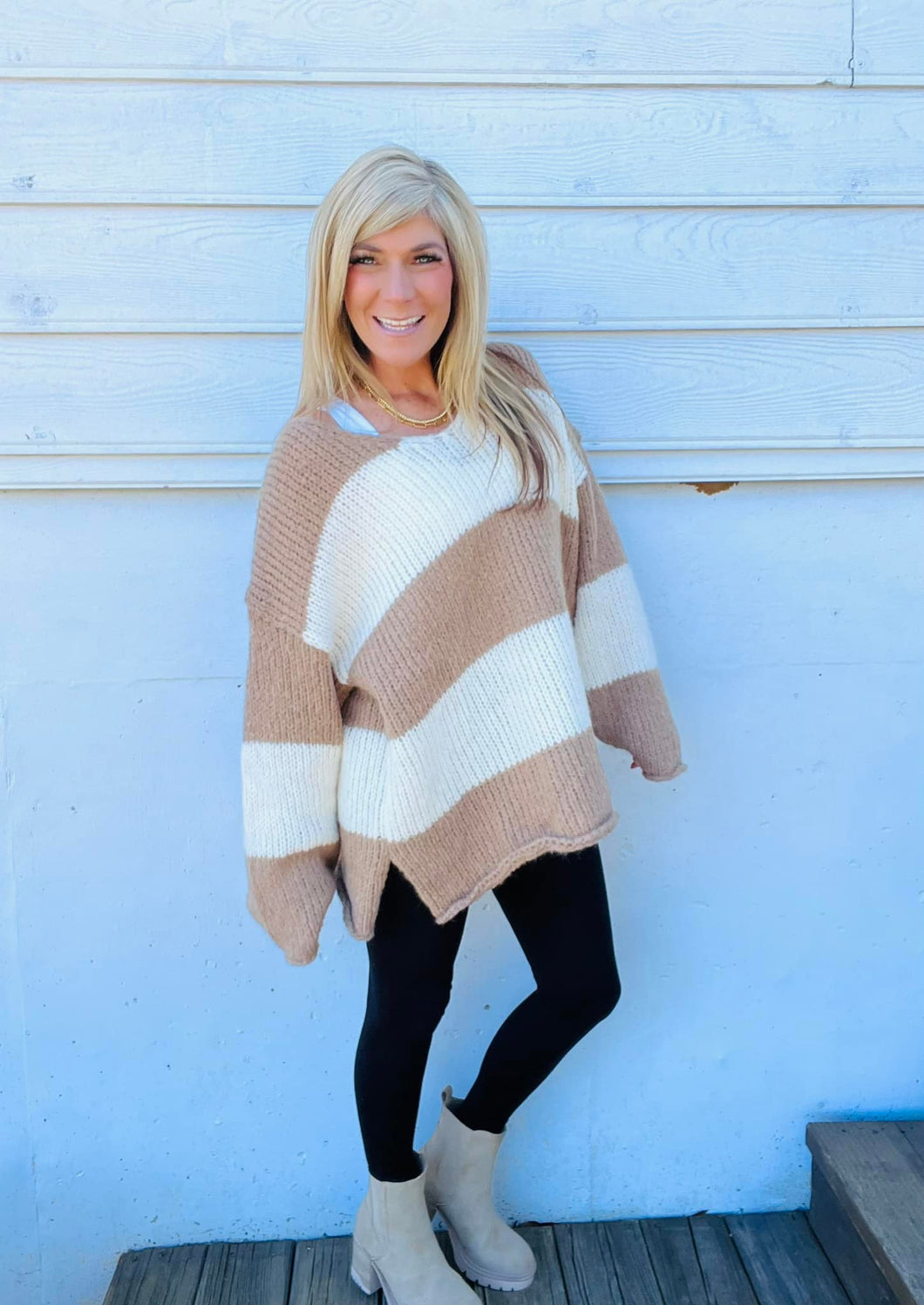 Mocha & Cream Striped Oversized Cozy Sweater