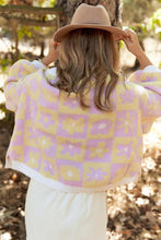 Load image into Gallery viewer, Periwinkle Lemon Floral Checkered Knit Oversized Sweater
