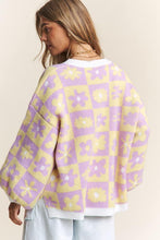 Load image into Gallery viewer, Periwinkle Lemon Floral Checkered Knit Oversized Sweater
