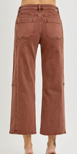 RISEN Espresso High Rise Barrell/Wide Leg Jeans