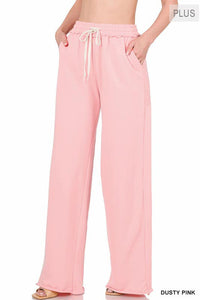 PLUS Drawstring French Terry Wide Leg Pants