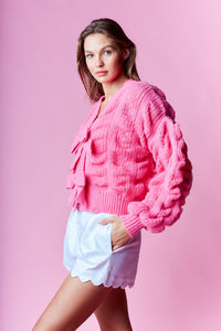 Hot Pink Double Bow Knit Cardigan