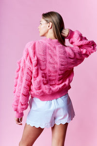 Hot Pink Double Bow Knit Cardigan