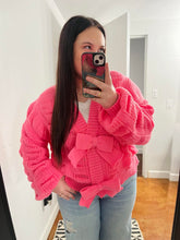 Load image into Gallery viewer, Hot Pink Double Bow Knit Cardigan
