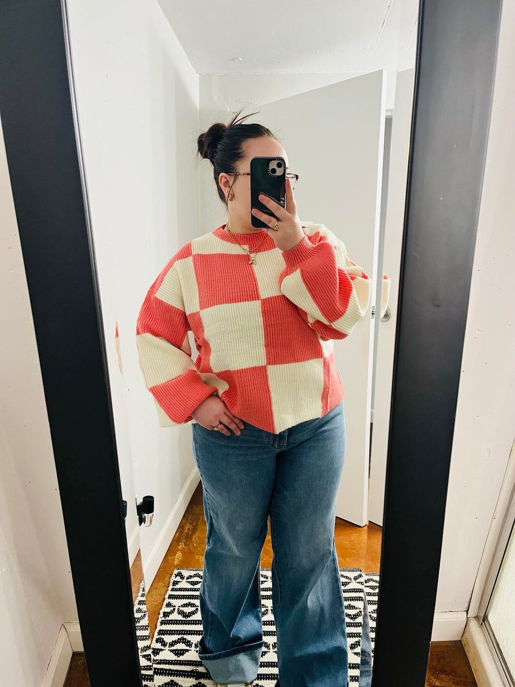 Georgia Peach Checkered Sweater