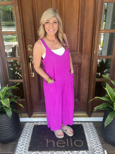 Magenta Wide Leg Crinkle Jumpsuit