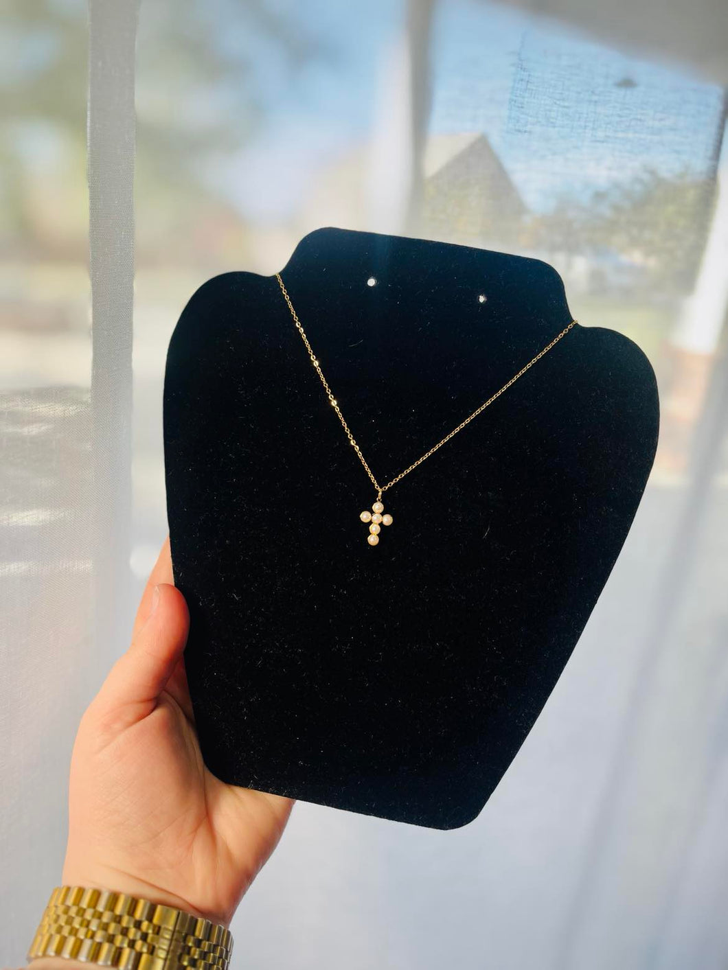 Tarnish Resistant Pearl Cross Necklace