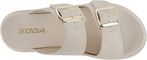 Beige Platform Buckle Slide
