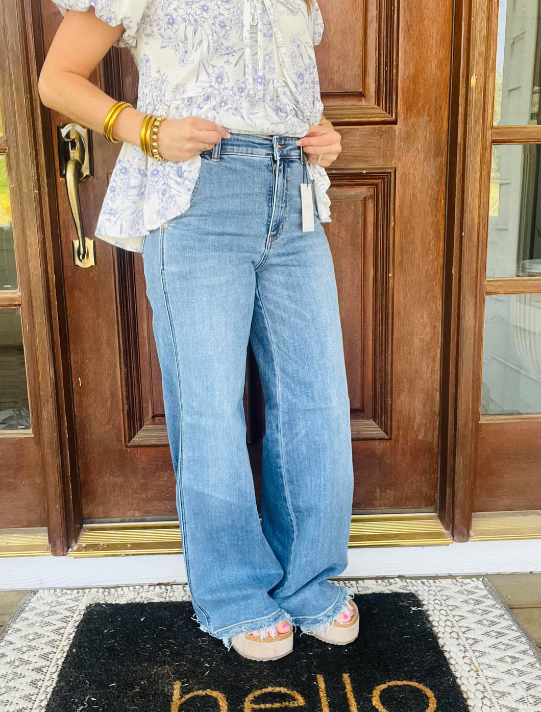 Judy Blue High Waist Trouser Pocket Wide Leg Jeans