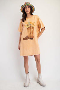 Mineral Washed Oversized Cowgirl Boot T-shirt Pocket Dress