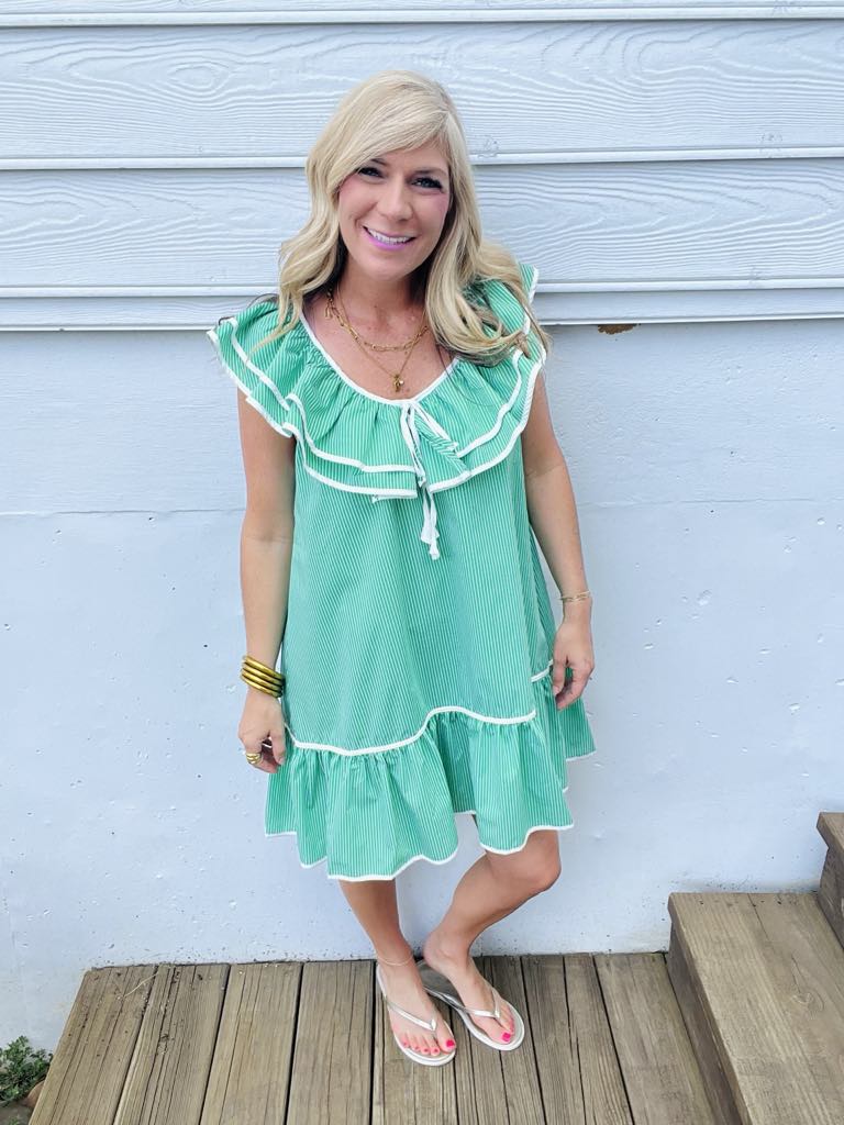 Kelly Green Pinstriped Dress by Umgee